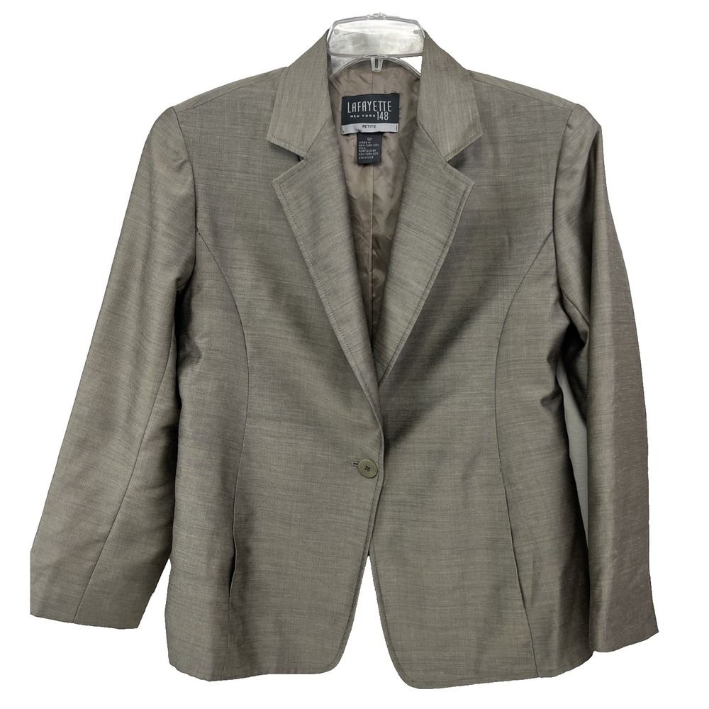LAFAYETTE 148 NY Women's Silk Mohair Tailored Blazer Jacket Size 12 Petite Taupe